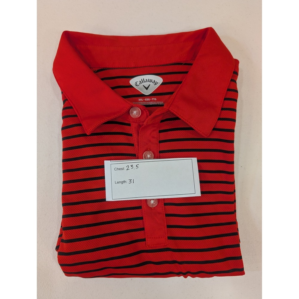 Callaway Golf Polo Shirt Mens XXL‎ Red Black Striped Short Sleeve - Picture 5 of 5